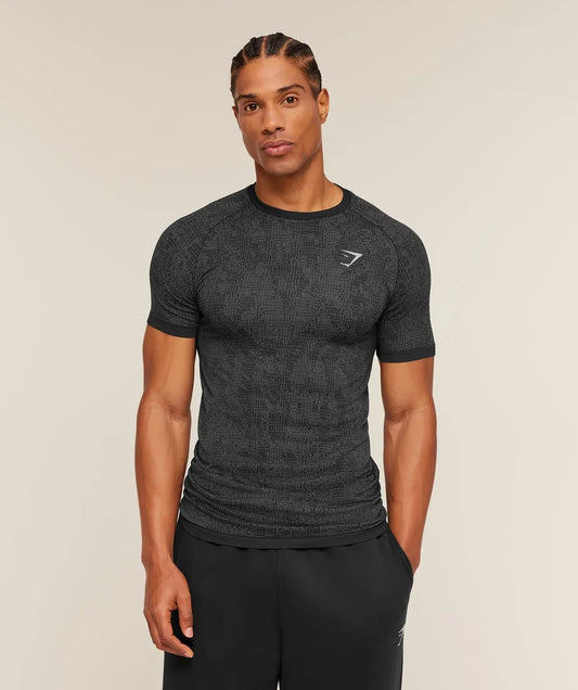 Playera Geo Seamless Grid Slim Fit - Negro