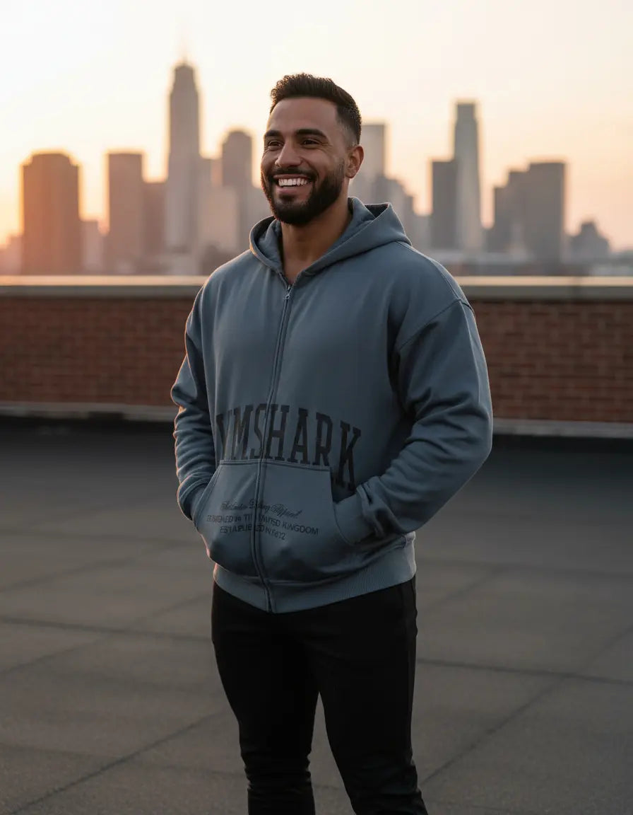 Hoodie Collegiate con Cierre Oversize - Azul