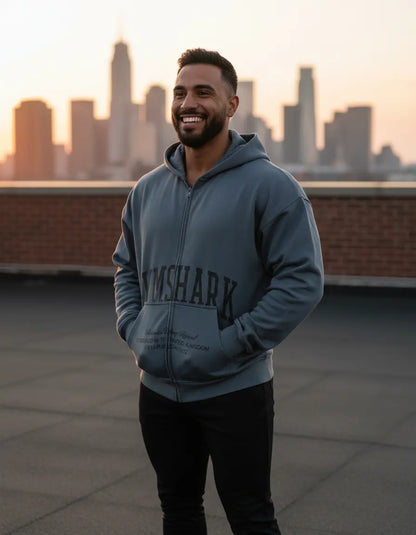 Hoodie Collegiate con Cierre Oversize - Azul