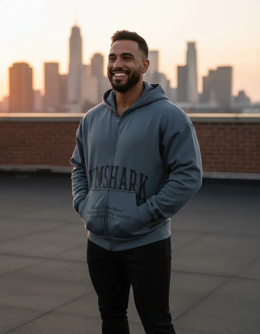 Hoodie Collegiate con Cierre Oversize - Azul