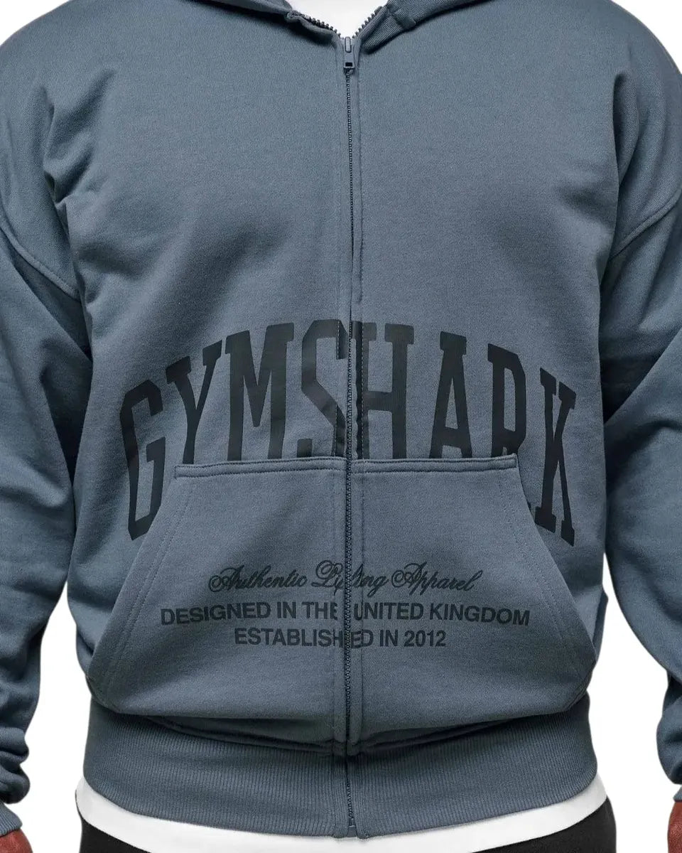 Hoodie Collegiate con Cierre Oversize - Azul