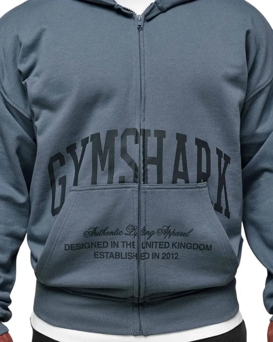 Hoodie Collegiate con Cierre Oversize - Azul