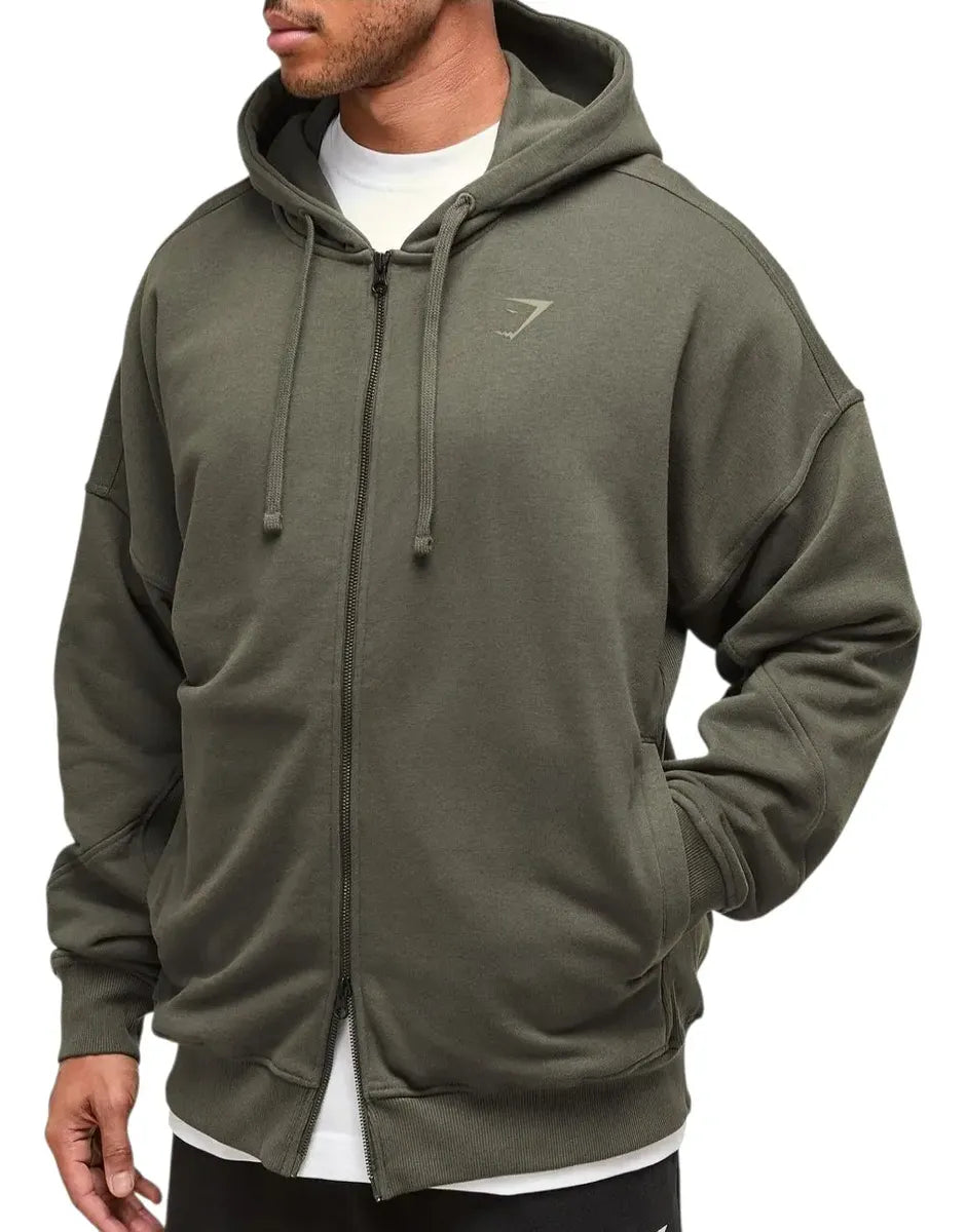 Hoodie Power Oversize con Cierre - Verde Olivo
