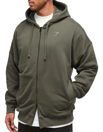 Hoodie Power Oversize con Cierre - Verde Olivo