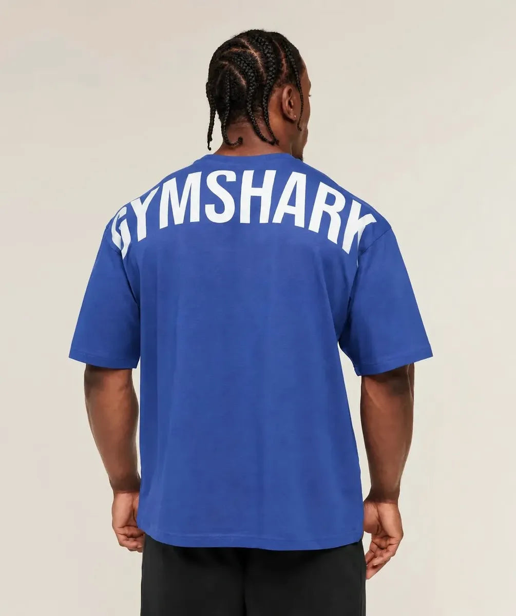 Playera Power Oversize - Azul Rey/Blanco