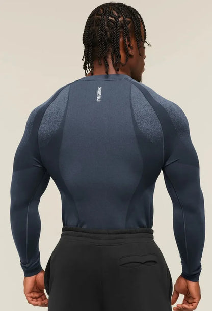 Playera Shadow Seamless Manga Larga Slim Fit - Azul