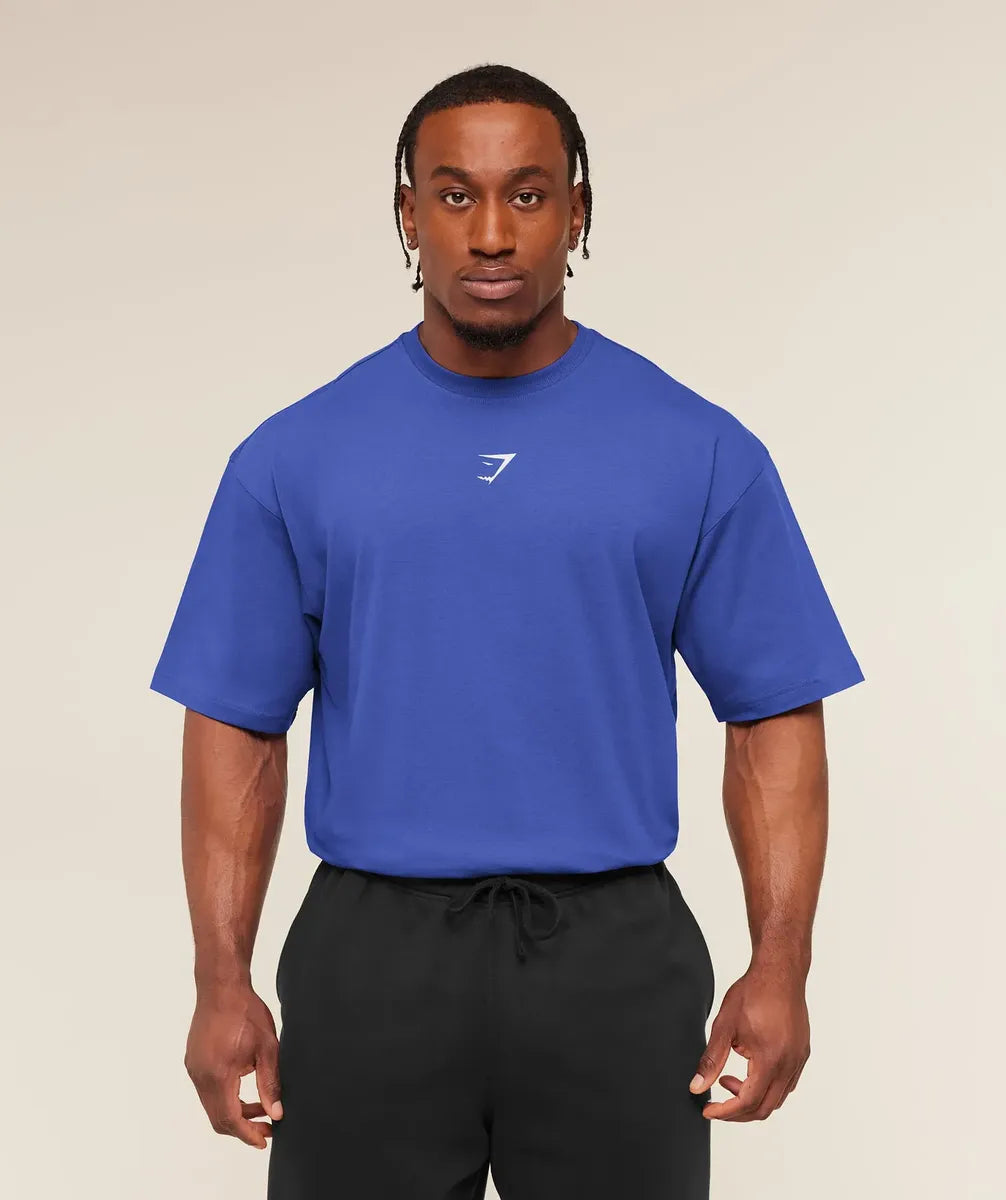 Playera Power Oversize - Azul Rey/Blanco
