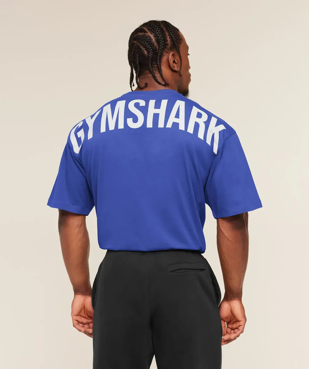 Playera Power Oversize - Azul Rey/Blanco